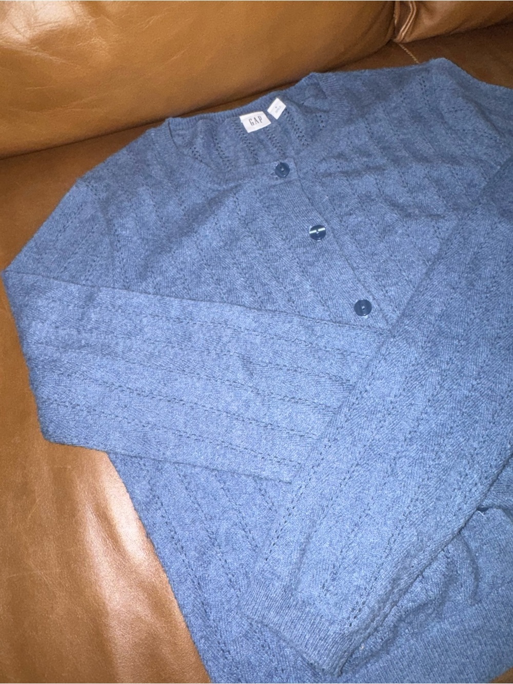 GAP Factory Light Blue Pointelle Button Cardigan - Picture 5 of 7